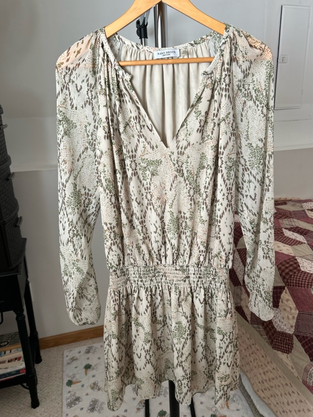 Ramy Brook Long Sleeve V-Neck Lightweight Mini Dress